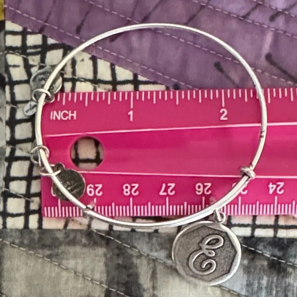 Alex and Ani Silver Tone Charm Bracelet with Engraved Discs Letter E